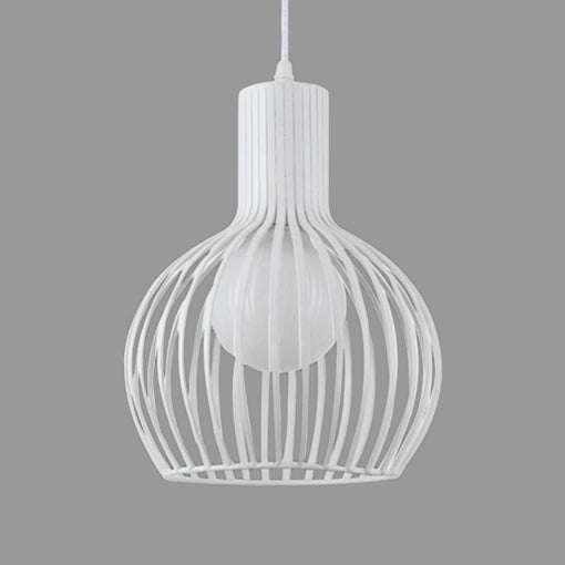 Metal White/Beige Ceiling Lighting Dome Caged 1 Bulb Industrial Style Hanging Lamp for Dining Room, 8.5"/11"/15" Wide White Clearhalo 'Ceiling Lights' 'Modern Pendants' 'Modern' 'Pendant Lights' 'Pendants' Lighting' 45446