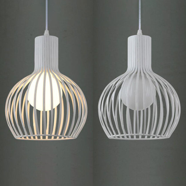 Metal White/Beige Ceiling Lighting Dome Caged 1 Bulb Industrial Style Hanging Lamp for Dining Room, 8.5"/11"/15" Wide Clearhalo 'Ceiling Lights' 'Modern Pendants' 'Modern' 'Pendant Lights' 'Pendants' Lighting' 45447