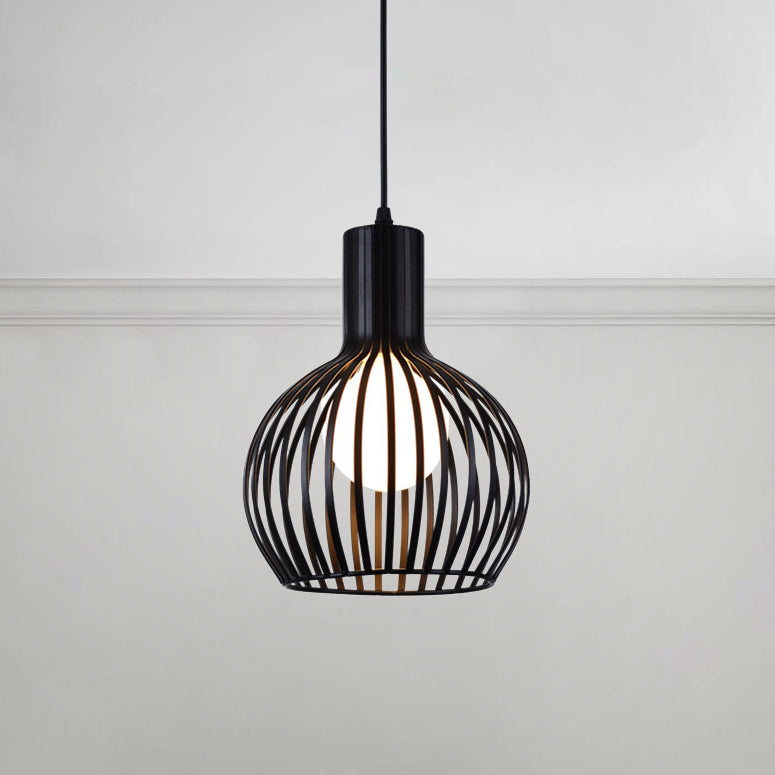 Metal White/Beige Ceiling Lighting Dome Caged 1 Bulb Industrial Style Hanging Lamp for Dining Room, 8.5"/11"/15" Wide Black 8.5" Clearhalo 'Ceiling Lights' 'Modern Pendants' 'Modern' 'Pendant Lights' 'Pendants' Lighting' 45450