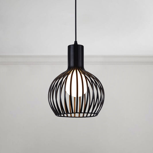 Metal White/Beige Ceiling Lighting Dome Caged 1 Bulb Industrial Style Hanging Lamp for Dining Room, 8.5"/11"/15" Wide Black 8.5" Clearhalo 'Ceiling Lights' 'Modern Pendants' 'Modern' 'Pendant Lights' 'Pendants' Lighting' 45450