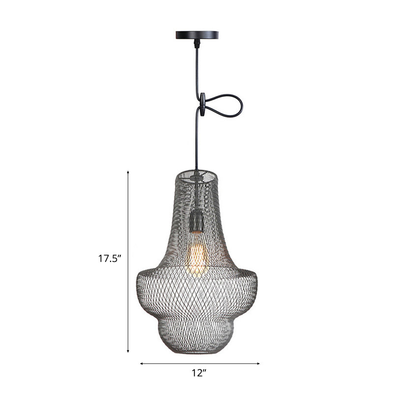 Black Mesh Cage Pendant Light Industrial Metal One Light Dining Room Hanging Lamp Clearhalo 'Art Deco Pendants' 'Black' 'Cast Iron' 'Ceiling Lights' 'Ceramic' 'Crystal' 'Industrial Pendants' 'Industrial' 'Metal' 'Middle Century Pendants' 'Pendant Lights' 'Pendants' 'Rustic Pendants' 'Tiffany' Lighting' 45601