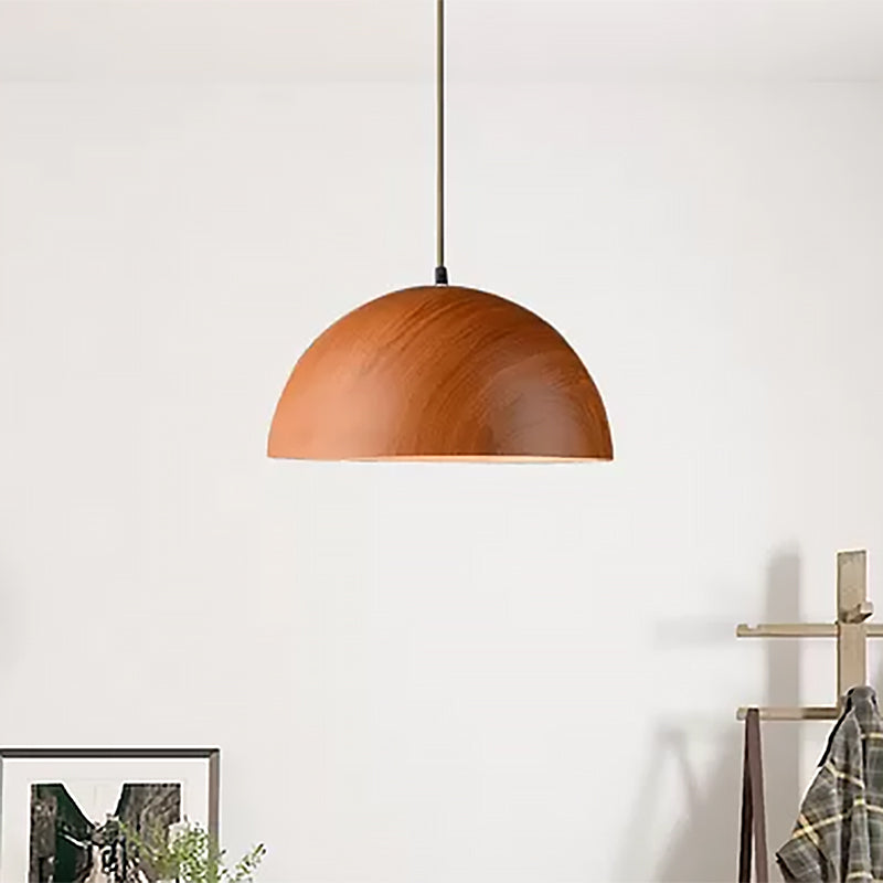 Aluminum Domed Pendant Lighting Contemporary 1 Head Balcony Suspension Light with Wood Design in Dark Brown/Light Brown Clearhalo 'Ceiling Lights' 'Modern Pendants' 'Modern' 'Pendant Lights' 'Pendants' Lighting' 456206