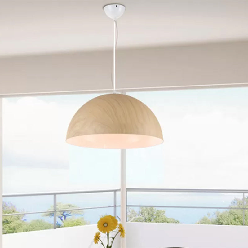 Aluminum Domed Pendant Lighting Contemporary 1 Head Balcony Suspension Light with Wood Design in Dark Brown/Light Brown Light Brown Clearhalo 'Ceiling Lights' 'Modern Pendants' 'Modern' 'Pendant Lights' 'Pendants' Lighting' 456207