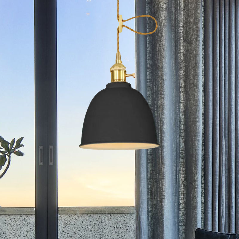 1 Light Domed Hanging Ceiling Light Industrial Style Black/Gray/White Metal Pendant Lighting with Adjustable Cord Black Clearhalo 'Ceiling Lights' 'Modern Pendants' 'Modern' 'Pendant Lights' 'Pendants' Lighting' 456217