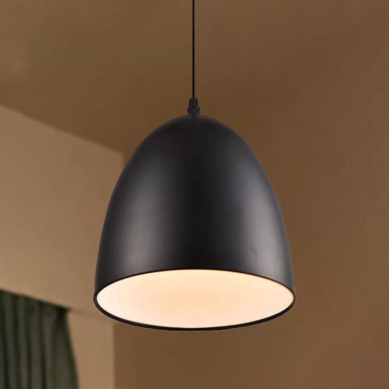 Retro Style Domed Hanging Lamp 10/12 Inch Wide 1 Bulb Metallic Pendant Light Fixture in White/Black for Kitchen Clearhalo 'Ceiling Lights' 'Modern Pendants' 'Modern' 'Pendant Lights' 'Pendants' Lighting' 456243