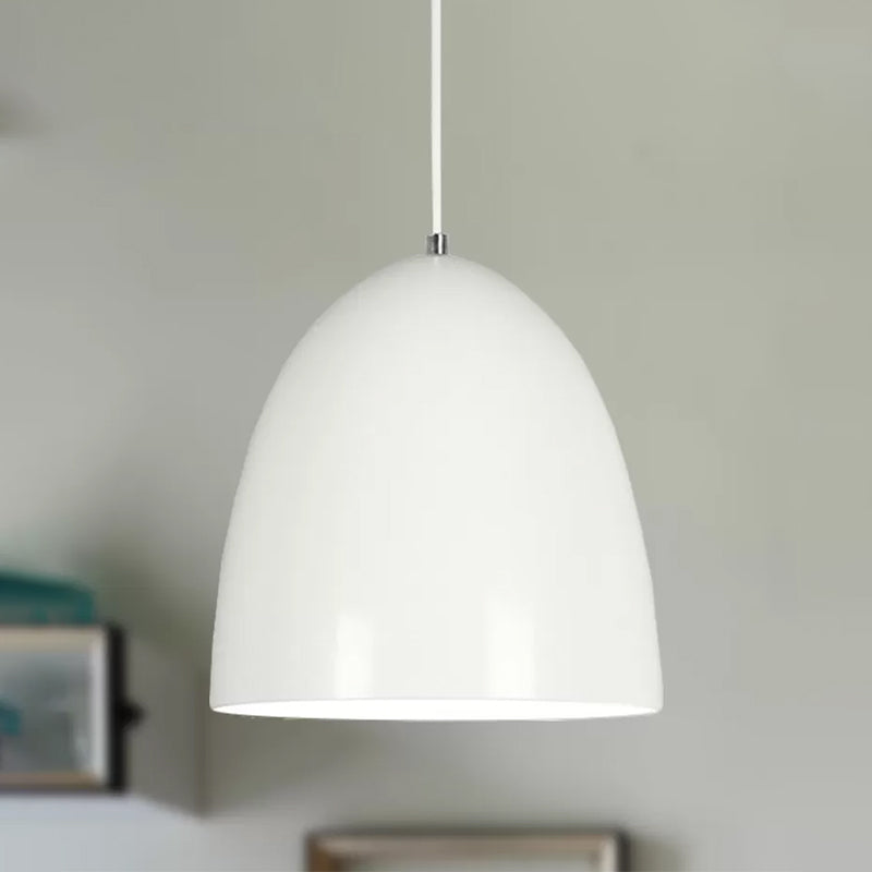 Retro Style Domed Hanging Lamp 10/12 Inch Wide 1 Bulb Metallic Pendant Light Fixture in White/Black for Kitchen Clearhalo 'Ceiling Lights' 'Modern Pendants' 'Modern' 'Pendant Lights' 'Pendants' Lighting' 456244