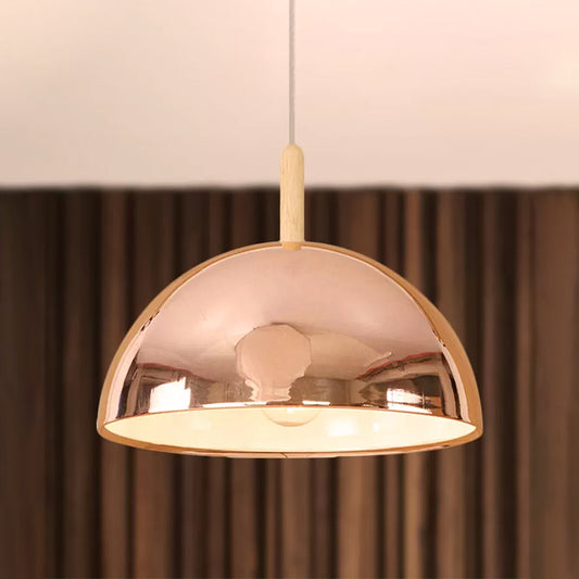 12"/16" W 1 Light Mirrored Pendant Lighting with Dome Shade Metallic Retro Style Living Room Hanging Lamp in Rose Gold Clearhalo 'Ceiling Lights' 'Modern Pendants' 'Modern' 'Pendant Lights' 'Pendants' Lighting' 456250