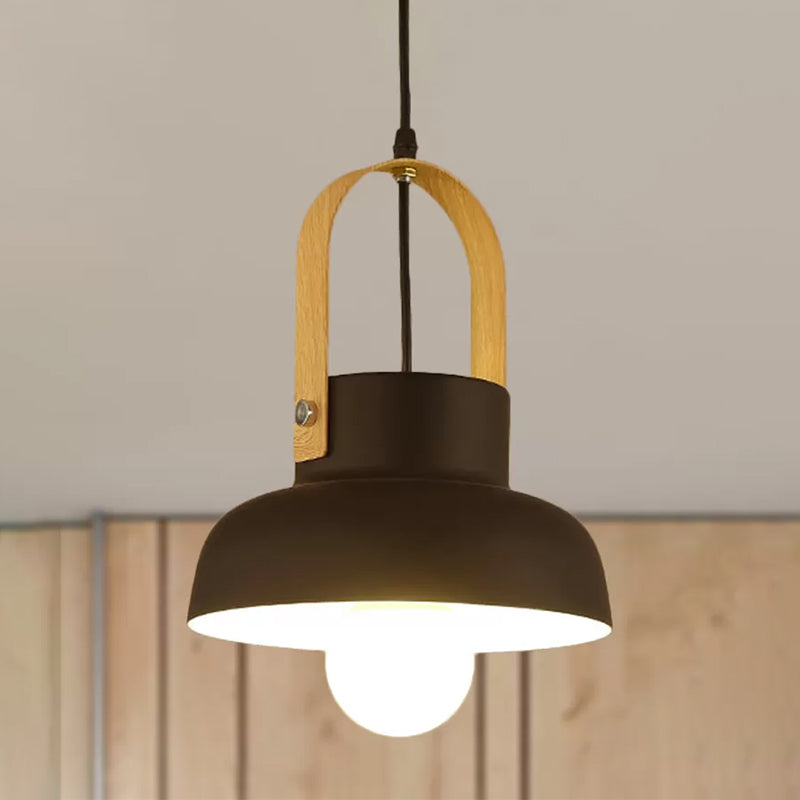 Retro Style Barn Pendant Lamp 1 Light Metal Hanging Ceiling Light with Leather Strap in White/Grey/Black Clearhalo 'Ceiling Lights' 'Modern Pendants' 'Modern' 'Pendant Lights' 'Pendants' Lighting' 456265