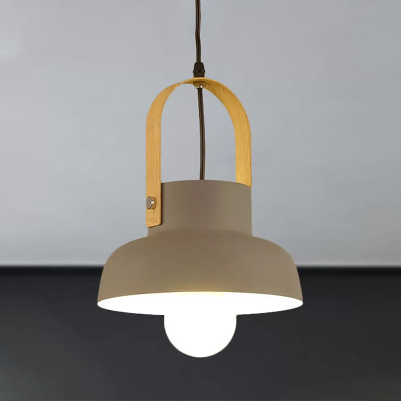 Retro Style Barn Pendant Lamp 1 Light Metal Hanging Ceiling Light with Leather Strap in White/Grey/Black Clearhalo 'Ceiling Lights' 'Modern Pendants' 'Modern' 'Pendant Lights' 'Pendants' Lighting' 456266