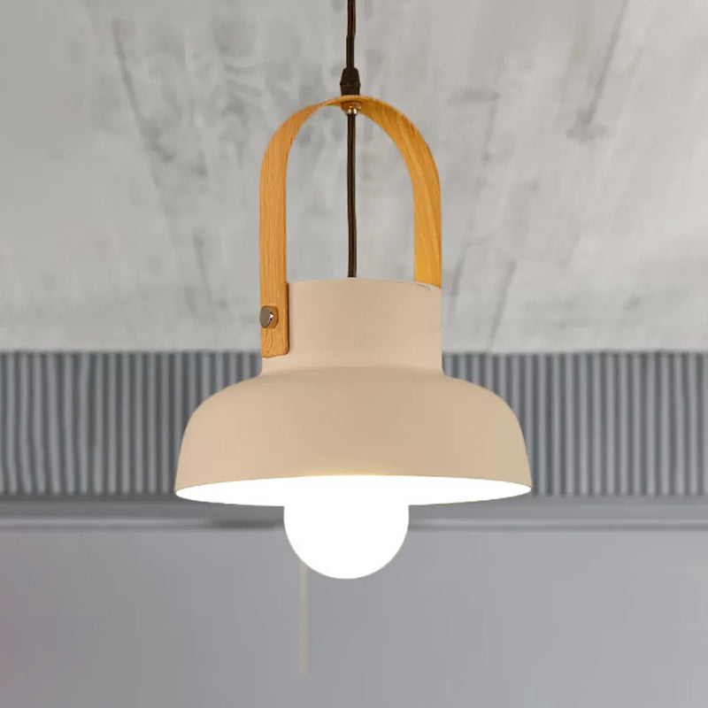 Retro Style Barn Pendant Lamp 1 Light Metal Hanging Ceiling Light with Leather Strap in White/Grey/Black Clearhalo 'Ceiling Lights' 'Modern Pendants' 'Modern' 'Pendant Lights' 'Pendants' Lighting' 456267