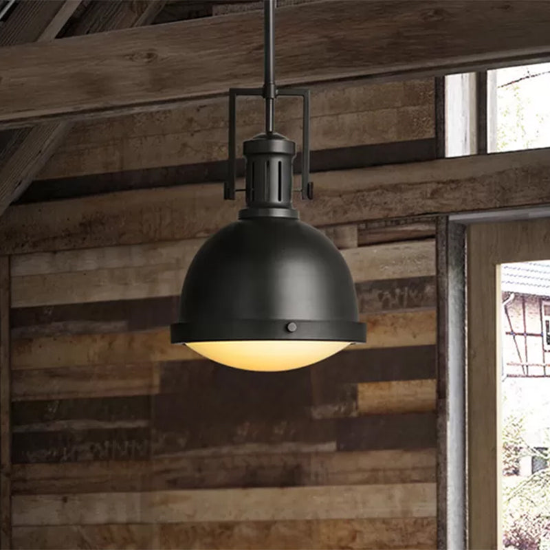 1 Light Ceiling Fixture Industrial Dome Shade Metal Pendant Lamp with Vented Socket in Black Clearhalo 'Ceiling Lights' 'Glass shade' 'Glass' 'Industrial Pendants' 'Industrial' 'Middle Century Pendants' 'Pendant Lights' 'Pendants' 'Tiffany' Lighting' 456273