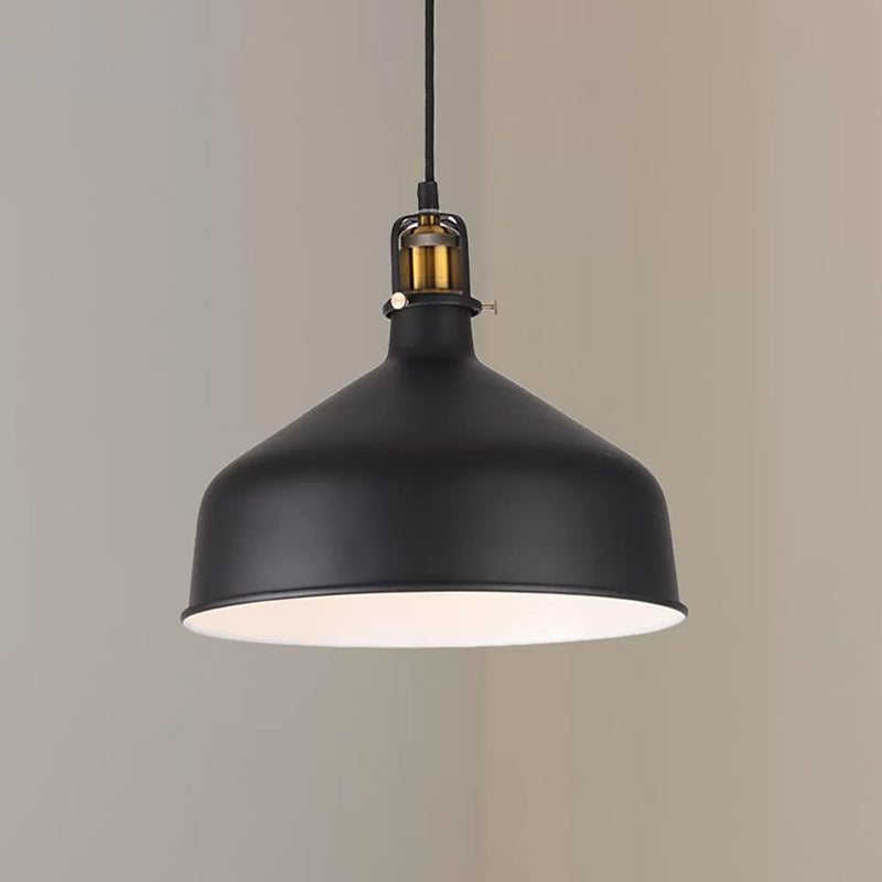 8"/12" Width 1 Bulb Pendant Light with Barn Shade Metal Retro Stylish Dining Room Ceiling Fixture in Black/White Clearhalo 'Ceiling Lights' 'Modern Pendants' 'Modern' 'Pendant Lights' 'Pendants' Lighting' 456278