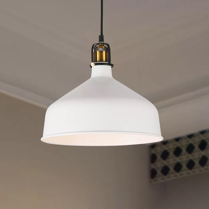 8"/12" Width 1 Bulb Pendant Light with Barn Shade Metal Retro Stylish Dining Room Ceiling Fixture in Black/White Clearhalo 'Ceiling Lights' 'Modern Pendants' 'Modern' 'Pendant Lights' 'Pendants' Lighting' 456279