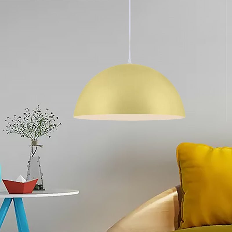 Nordic Style Bowl Pendant Lighting 1 Light Aluminum Suspended Light in Pink/Yellow for Living Room Yellow Clearhalo 'Ceiling Lights' 'Modern Pendants' 'Modern' 'Pendant Lights' 'Pendants' Lighting' 456283