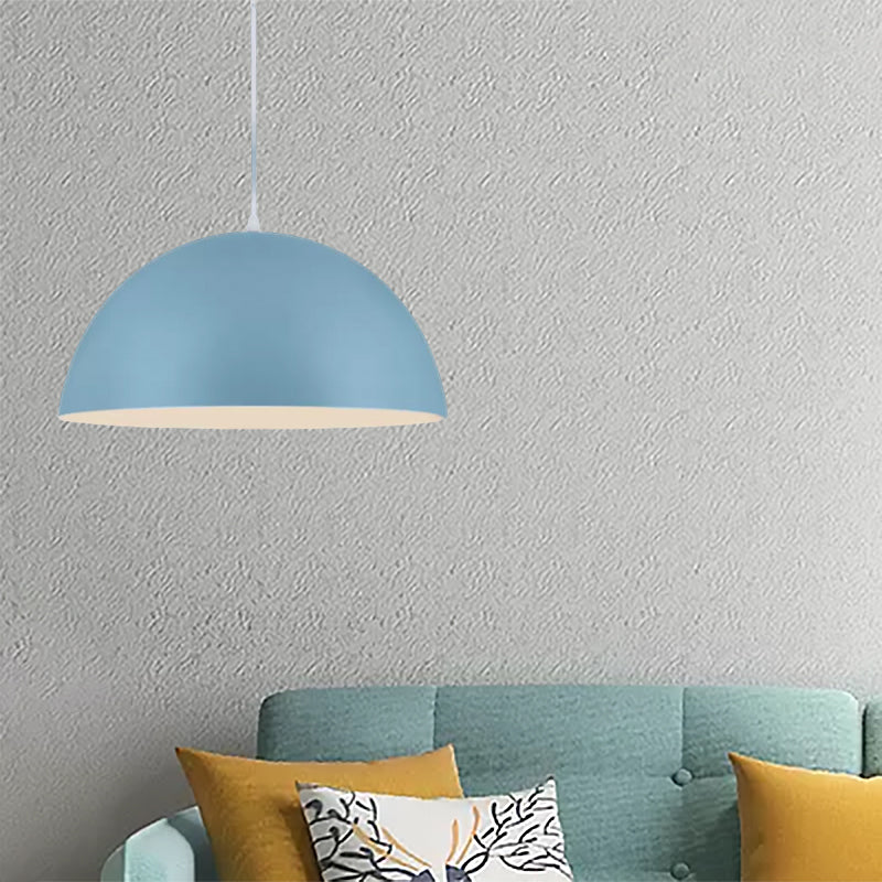 Nordic Style Bowl Pendant Lighting 1 Light Aluminum Suspended Light in Pink/Yellow for Living Room Blue Clearhalo 'Ceiling Lights' 'Modern Pendants' 'Modern' 'Pendant Lights' 'Pendants' Lighting' 456284