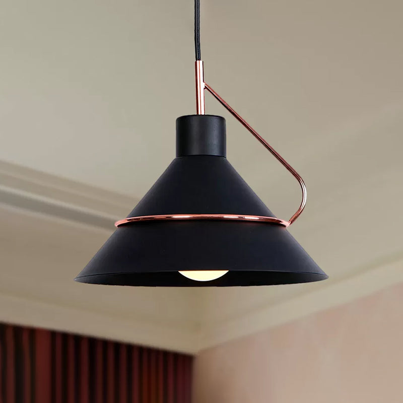 Metal Cone Pendant Ceiling Light Retro Stylish 1 Light Living Room Hanging Pendant Light in Black/White Clearhalo 'Ceiling Lights' 'Modern Pendants' 'Modern' 'Pendant Lights' 'Pendants' Lighting' 456288