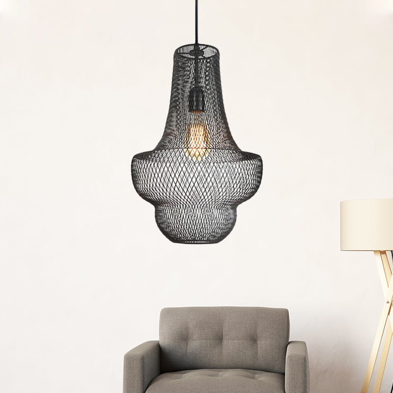 Black Mesh Cage Pendant Light Industrial Metal One Light Dining Room Hanging Lamp Clearhalo 'Art Deco Pendants' 'Black' 'Cast Iron' 'Ceiling Lights' 'Ceramic' 'Crystal' 'Industrial Pendants' 'Industrial' 'Metal' 'Middle Century Pendants' 'Pendant Lights' 'Pendants' 'Rustic Pendants' 'Tiffany' Lighting' 456331