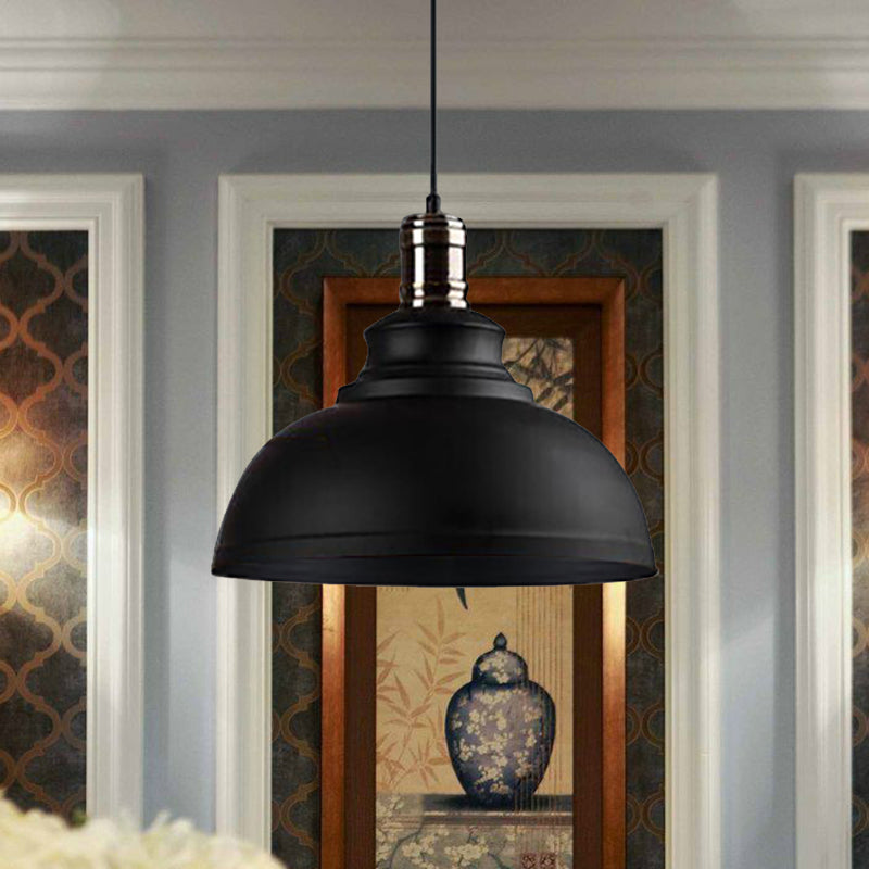 12"/14"/16" Dia 1 Light Ceiling Fixture Industrial Style Bowl Shade Metallic Pendant Ceiling Light in Black/White Inner Clearhalo 'Art Deco Pendants' 'Black' 'Cast Iron' 'Ceiling Lights' 'Ceramic' 'Crystal' 'Industrial Pendants' 'Industrial' 'Metal' 'Middle Century Pendants' 'Pendant Lights' 'Pendants' 'Rustic Pendants' 'Tiffany' Lighting' 456348