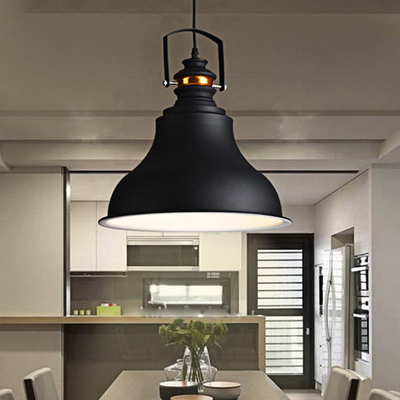 Industrial Style Barn Shade Ceiling Pendant Light 1 Light Metallic Hanging Light with Handle in Black Clearhalo 'Ceiling Lights' 'Modern Pendants' 'Modern' 'Pendant Lights' 'Pendants' Lighting' 456355