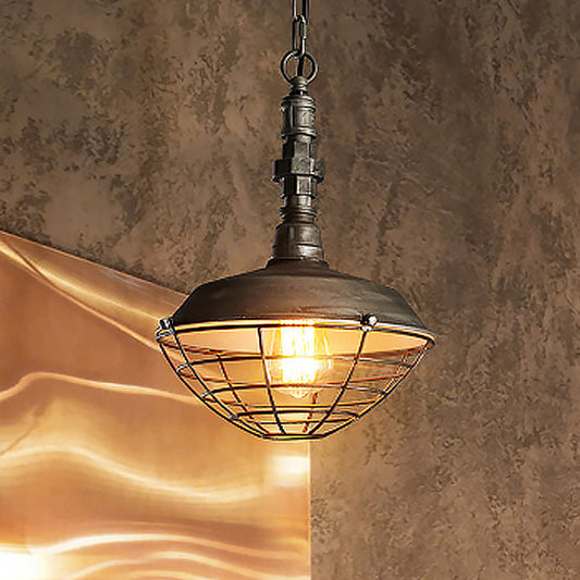 1 Bulb Barn Hanging Light with Wire Guard Shade Rustic Loft Bronze Finish Metal Pendant Lamp Bronze Clearhalo 'Art Deco Pendants' 'Cast Iron' 'Ceiling Lights' 'Ceramic' 'Crystal' 'Industrial Pendants' 'Industrial' 'Metal' 'Middle Century Pendants' 'Pendant Lights' 'Pendants' 'Tiffany' Lighting' 456369