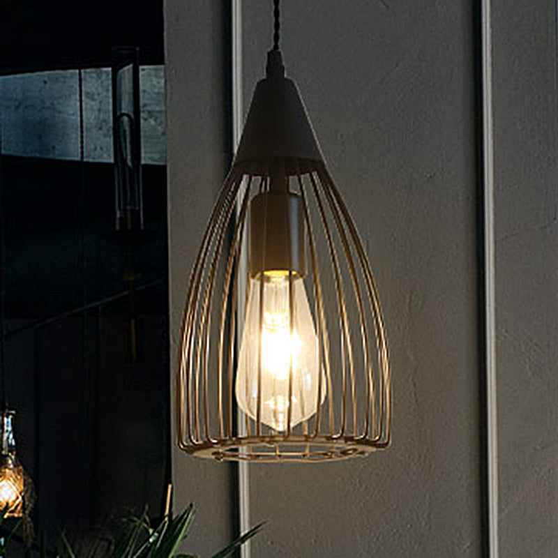 Conical Caged Metal Ceiling Light Vintage Industrial 1 Light Restaurant Hanging Light Fixture in Black Clearhalo 'Art Deco Pendants' 'Black' 'Cast Iron' 'Ceiling Lights' 'Ceramic' 'Crystal' 'Industrial Pendants' 'Industrial' 'Metal' 'Middle Century Pendants' 'Pendant Lights' 'Pendants' 'Rustic Pendants' 'Tiffany' Lighting' 456391