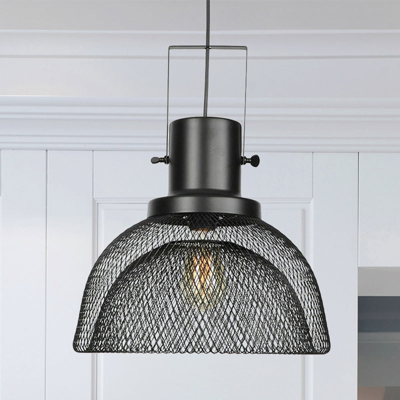 Mesh Cage Metal Pendant Light Industrial 1 Light Living Room Hanging Lamp with Shade in Black Clearhalo 'Art Deco Pendants' 'Black' 'Cast Iron' 'Ceiling Lights' 'Ceramic' 'Crystal' 'Industrial Pendants' 'Industrial' 'Metal' 'Middle Century Pendants' 'Pendant Lights' 'Pendants' 'Rustic Pendants' 'Tiffany' Lighting' 456411