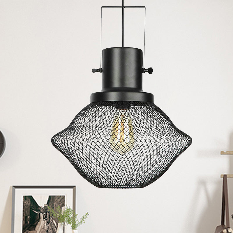 Mesh Cage Metal Pendant Light Industrial 1 Light Living Room Hanging Lamp with Shade in Black Black E Clearhalo 'Art Deco Pendants' 'Black' 'Cast Iron' 'Ceiling Lights' 'Ceramic' 'Crystal' 'Industrial Pendants' 'Industrial' 'Metal' 'Middle Century Pendants' 'Pendant Lights' 'Pendants' 'Rustic Pendants' 'Tiffany' Lighting' 456414