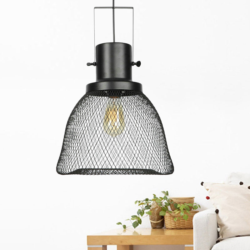 Mesh Cage Metal Pendant Light Industrial 1 Light Living Room Hanging Lamp with Shade in Black Black D Clearhalo 'Art Deco Pendants' 'Black' 'Cast Iron' 'Ceiling Lights' 'Ceramic' 'Crystal' 'Industrial Pendants' 'Industrial' 'Metal' 'Middle Century Pendants' 'Pendant Lights' 'Pendants' 'Rustic Pendants' 'Tiffany' Lighting' 456415
