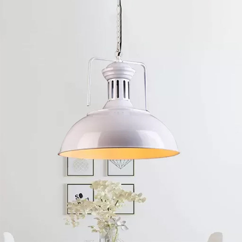 13"/14"/16" Dia Bowl Metal Pendant Lighting Retro Stylish 1 Bulb Dining Room Hanging Ceiling Light in Black/White Inner/White Clearhalo 'Art Deco Pendants' 'Black' 'Cast Iron' 'Ceiling Lights' 'Ceramic' 'Crystal' 'Industrial Pendants' 'Industrial' 'Metal' 'Middle Century Pendants' 'Pendant Lights' 'Pendants' 'Rustic Pendants' 'Tiffany' Lighting' 456443