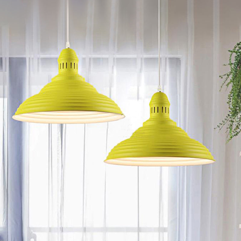 Ribbed Conical/Double Bubble Kitchen Pendant Light Modern Metal 1 Light Red/Yellow/White Hanging Light Fixture with Vented Socket Clearhalo 'Ceiling Lights' 'Modern Pendants' 'Modern' 'Pendant Lights' 'Pendants' Lighting' 456455