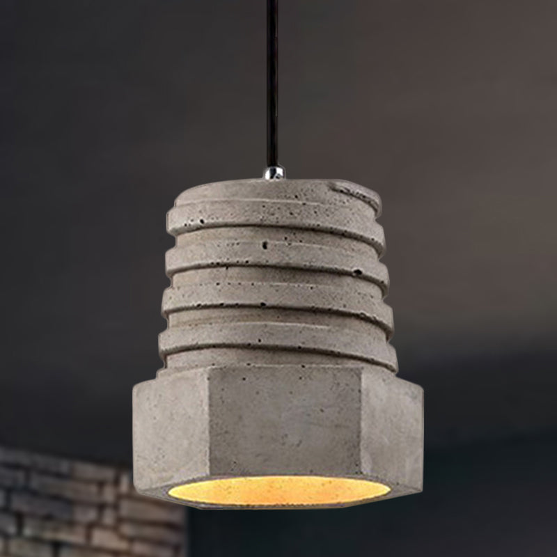 1 Light Screw Shape Pendant Light Fixture Industrial Gray Cement Hanging Lamp for Restaurant Clearhalo 'Ceiling Lights' 'Modern Pendants' 'Modern' 'Pendant Lights' 'Pendants' Lighting' 456466