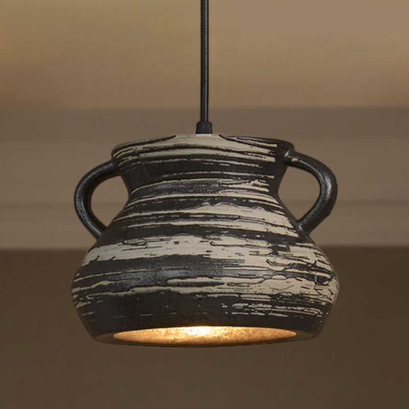 Barrel/Bell/Urn Shade Ceramic Pendant Light Industrial 1 Light Restaurant Hanging Light Fixture in Grey Clearhalo 'Ceiling Lights' 'Modern Pendants' 'Modern' 'Pendant Lights' 'Pendants' Lighting' 456482