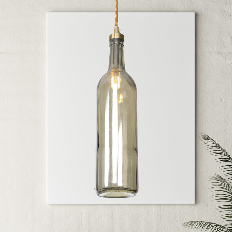 Industrial Wine Bottle Hanging Lamp 1 Light Glass Ceiling Pendant Light with Adjustable Cord in Smoke Grey/Green Clearhalo 'Ceiling Lights' 'Glass shade' 'Glass' 'Industrial Pendants' 'Industrial' 'Middle Century Pendants' 'Pendant Lights' 'Pendants' 'Tiffany' Lighting' 456553