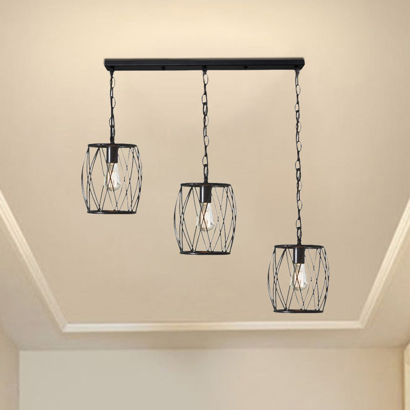 Black 3 Bulbs Hanging Lamp Industrial Stylish Metal Lantern Cage Shade Suspension Light for Foyer Clearhalo 'Art Deco Pendants' 'Black' 'Cast Iron' 'Ceiling Lights' 'Ceramic' 'Crystal' 'Industrial Pendants' 'Industrial' 'Metal' 'Middle Century Pendants' 'Pendant Lights' 'Pendants' 'Rustic Pendants' 'Tiffany' Lighting' 456584
