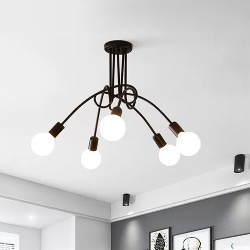 Modern Ceiling Lights Living Room, Large Semi Flush Mount Light with Metal Twist Arm 5 Black Clearhalo 'Ceiling Lights' 'Close To Ceiling Lights' 'Close to ceiling' 'Semi-flushmount' Lighting' 456605