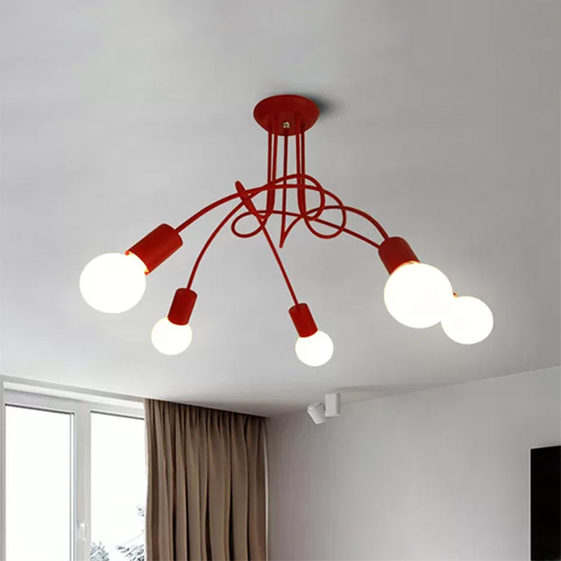 Modern Ceiling Lights Living Room, Large Semi Flush Mount Light with Metal Twist Arm 5 Red Clearhalo 'Ceiling Lights' 'Close To Ceiling Lights' 'Close to ceiling' 'Semi-flushmount' Lighting' 456606