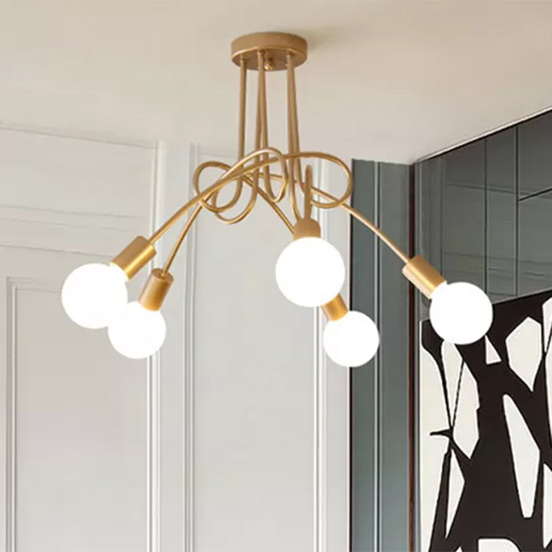 Modern Ceiling Lights Living Room, Large Semi Flush Mount Light with Metal Twist Arm 5 Gold Clearhalo 'Ceiling Lights' 'Close To Ceiling Lights' 'Close to ceiling' 'Semi-flushmount' Lighting' 456608