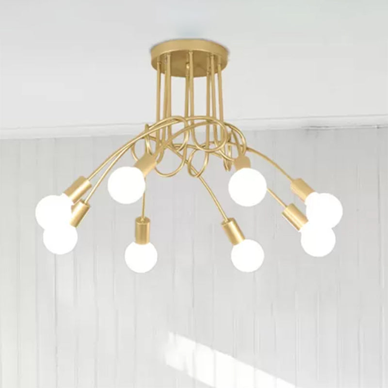 Modern Ceiling Lights Living Room, Large Semi Flush Mount Light with Metal Twist Arm 8 Gold Clearhalo 'Ceiling Lights' 'Close To Ceiling Lights' 'Close to ceiling' 'Semi-flushmount' Lighting' 456609