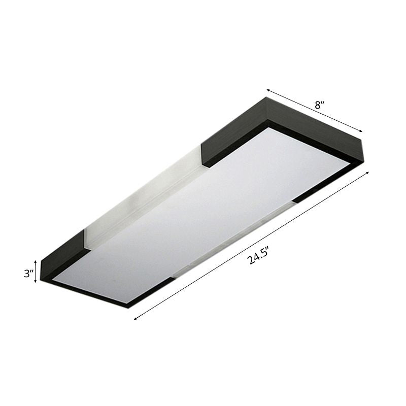 8"/15" Wide Simplicity Rectangular Flush Mount Lamp Metal 24.5"/35.5" Long Led Cloakroom Flush Light Fixture in Black/Silver Clearhalo 'Ceiling Lights' 'Close To Ceiling Lights' 'Close to ceiling' 'Flush mount' Lighting' 456634