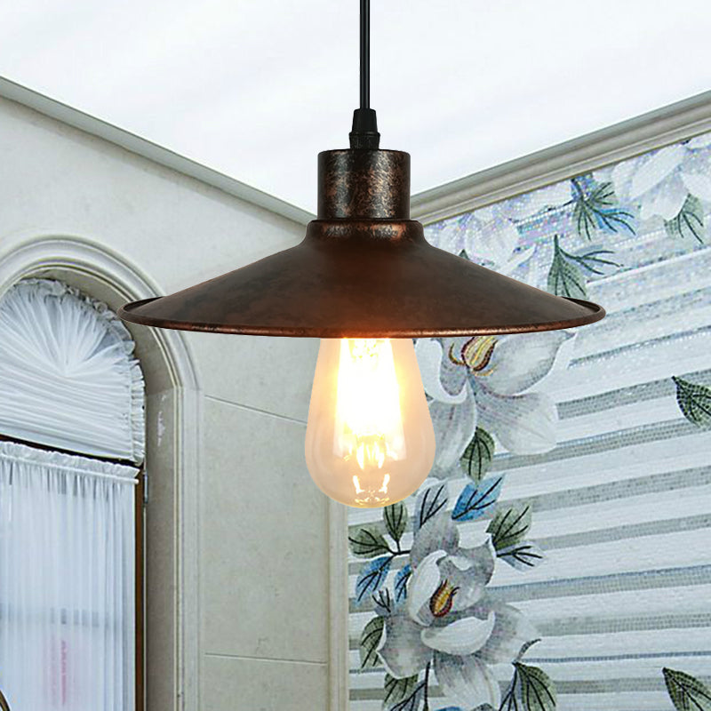 Flared Shade Dining Table Pendant Ceiling Light Industrial Iron 1 Bulb Antique Brass/Rust Hanging Light Clearhalo 'Art Deco Pendants' 'Cast Iron' 'Ceiling Lights' 'Ceramic' 'Crystal' 'Industrial Pendants' 'Industrial' 'Metal' 'Middle Century Pendants' 'Pendant Lights' 'Pendants' 'Tiffany' Lighting' 456647