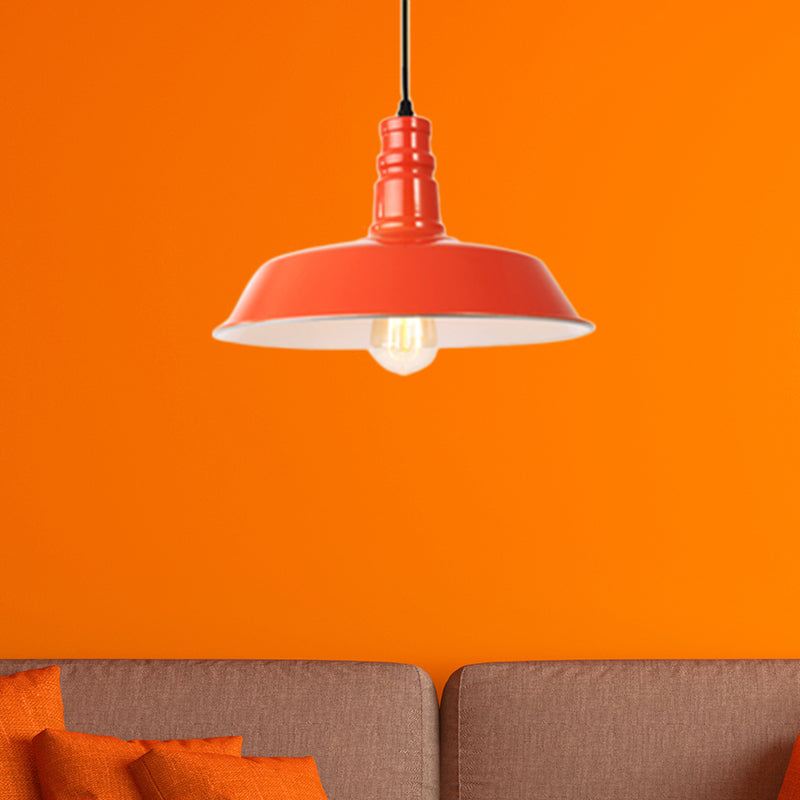 Metal Barn Shade Hanging Lamp Retro Style 1 Bulb Living Room Ceiling Pendant Fixture in Pink/Yellow, 10"/14"/18" Diameter Orange Clearhalo 'Art Deco Pendants' 'Cast Iron' 'Ceiling Lights' 'Ceramic' 'Crystal' 'Industrial Pendants' 'Industrial' 'Metal' 'Middle Century Pendants' 'Pendant Lights' 'Pendants' 'Tiffany' Lighting' 456668
