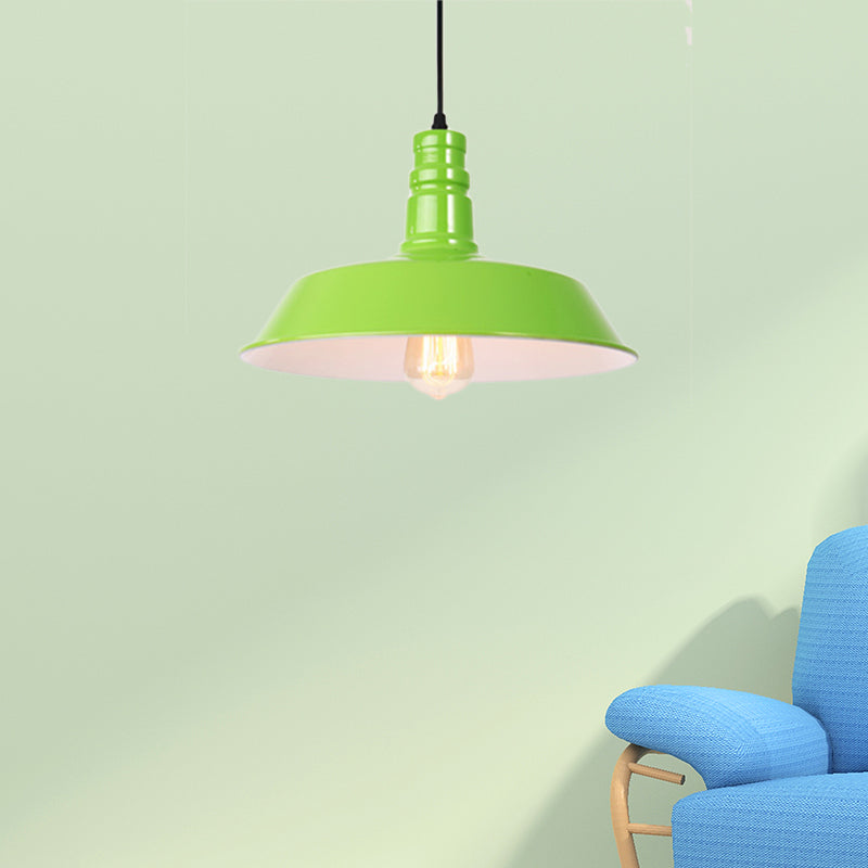 Metal Barn Shade Hanging Lamp Retro Style 1 Bulb Living Room Ceiling Pendant Fixture in Pink/Yellow, 10"/14"/18" Diameter Light Green Clearhalo 'Art Deco Pendants' 'Cast Iron' 'Ceiling Lights' 'Ceramic' 'Crystal' 'Industrial Pendants' 'Industrial' 'Metal' 'Middle Century Pendants' 'Pendant Lights' 'Pendants' 'Tiffany' Lighting' 456670