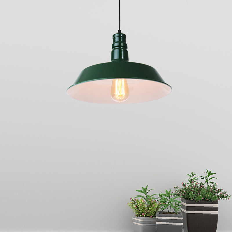 Metal Barn Shade Hanging Lamp Retro Style 1 Bulb Living Room Ceiling Pendant Fixture in Pink/Yellow, 10"/14"/18" Diameter Dark Green Clearhalo 'Art Deco Pendants' 'Cast Iron' 'Ceiling Lights' 'Ceramic' 'Crystal' 'Industrial Pendants' 'Industrial' 'Metal' 'Middle Century Pendants' 'Pendant Lights' 'Pendants' 'Tiffany' Lighting' 456671