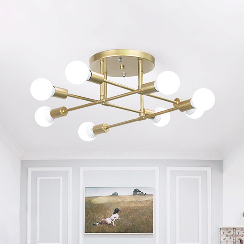 Gold Crossed Lines Semi Flush Light Fixture Modern 6/8 Heads Ceiling Mounted Light for Living Room 8 Gold Clearhalo 'Ceiling Lights' 'Close To Ceiling Lights' 'Close to ceiling' 'Semi-flushmount' Lighting' 456701