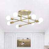 Gold Crossed Lines Semi Flush Light Fixture Modern 6/8 Heads Ceiling Mounted Light for Living Room 8 Gold Clearhalo 'Ceiling Lights' 'Close To Ceiling Lights' 'Close to ceiling' 'Semi-flushmount' Lighting' 456701