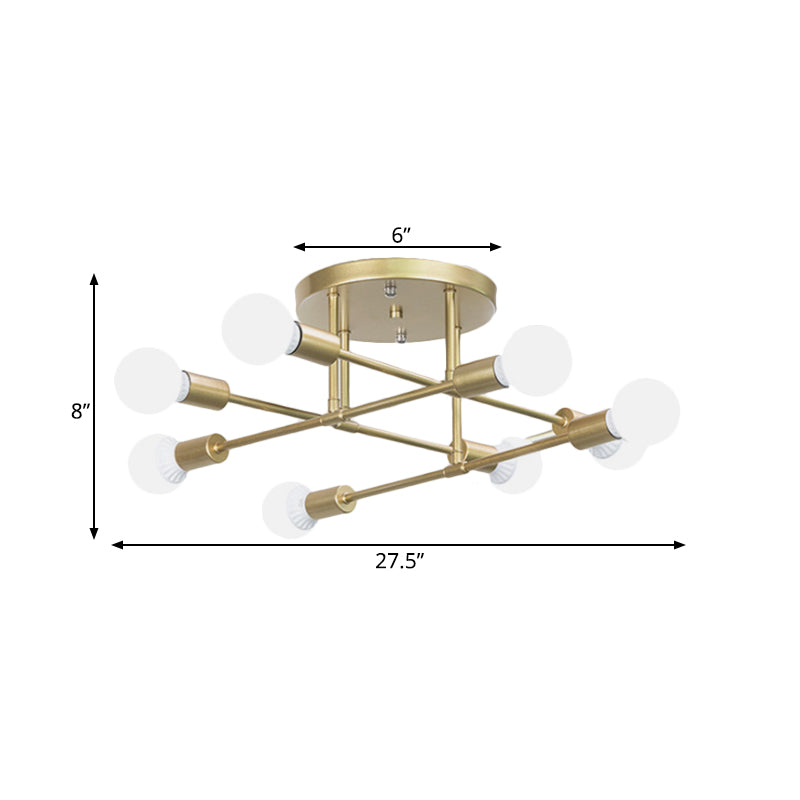 Gold Crossed Lines Semi Flush Light Fixture Modern 6/8 Heads Ceiling Mounted Light for Living Room Clearhalo 'Ceiling Lights' 'Close To Ceiling Lights' 'Close to ceiling' 'Semi-flushmount' Lighting' 456703