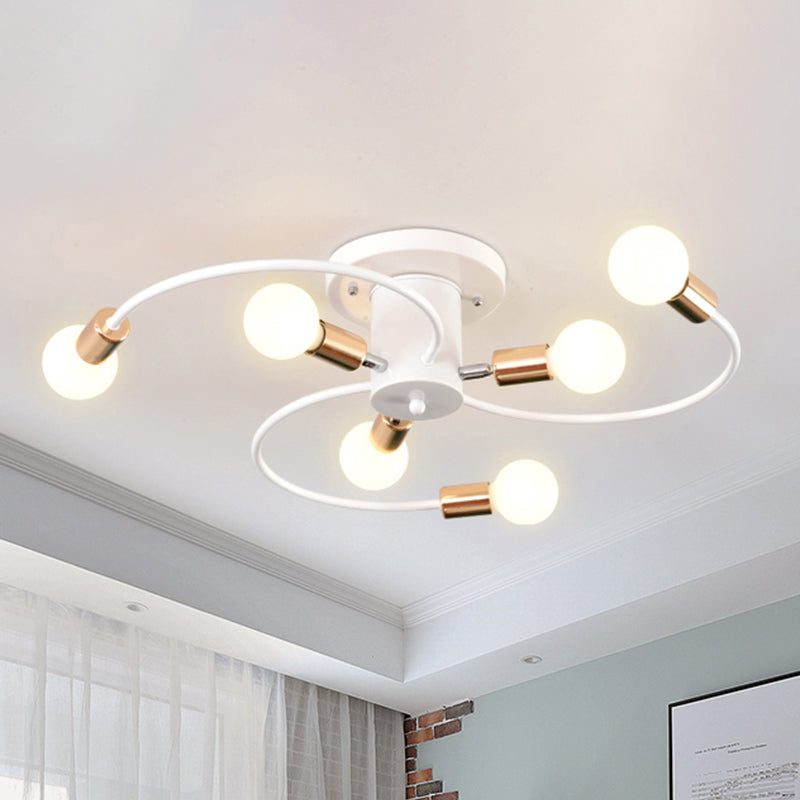 6 Lights Swirl Semi Flush Mount Nordic Metal Gold/Black Living Room Ceiling Flush Mount Light White Clearhalo 'Ceiling Lights' 'Close To Ceiling Lights' 'Close to ceiling' 'Semi-flushmount' Lighting' 456708