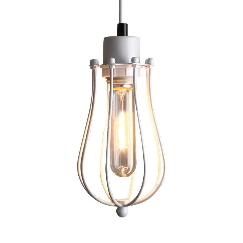 Caged Metal Pendant Light Industrial 1 Bulb Dining Room Hanging Lamp with Teardrop Shade in Brass/White/Black Clearhalo 'Ceiling Lights' 'Modern Pendants' 'Modern' 'Pendant Lights' 'Pendants' Lighting' 456730