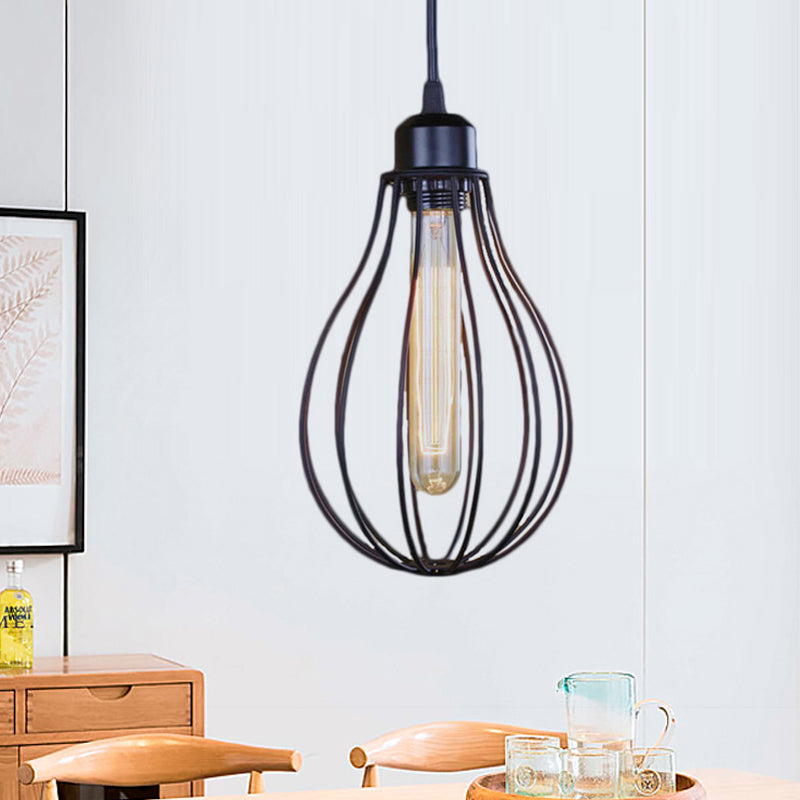 Metallic Black/Brass Pendant Ceiling Light Wire Cage 1 Light Vintage Industrial Ceiling Light with Bulb Shade Clearhalo 'Ceiling Lights' 'Modern Pendants' 'Modern' 'Pendant Lights' 'Pendants' Lighting' 456733