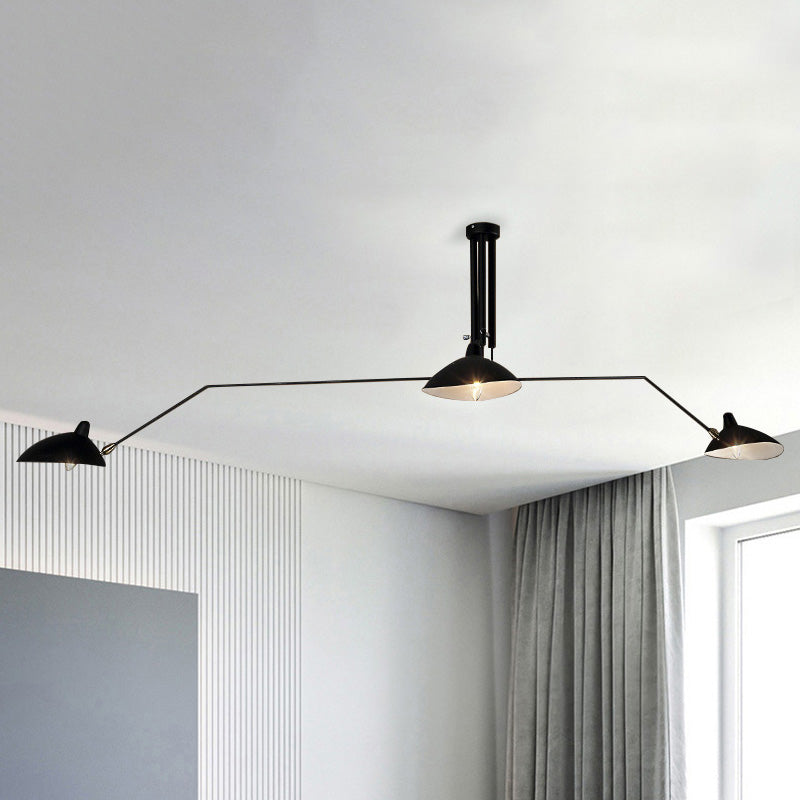 Metallic Cone Shade Semi Flush Chandelier Industrial Style 3-Light Indoor Semi Flush Mount Lighting in Black Clearhalo 'Ceiling Lights' 'Close To Ceiling Lights' 'Close to ceiling' 'Semi-flushmount' Lighting' 456767